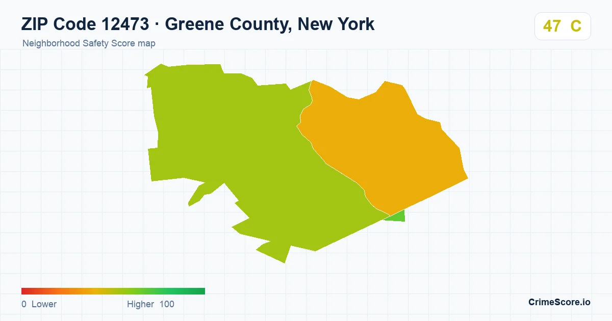 ZIP Code 12473 in Greene County, New York neighborhood Safety Score map