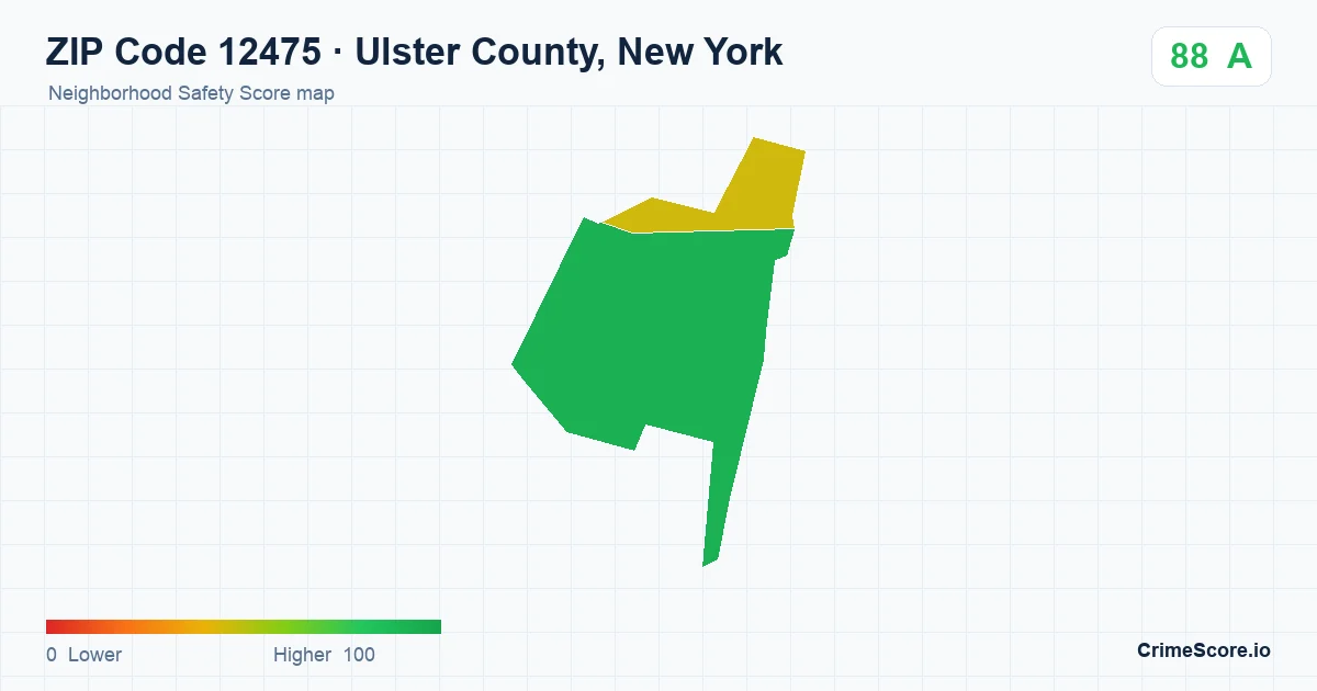ZIP Code 12475 in Ulster County, New York neighborhood Safety Score map