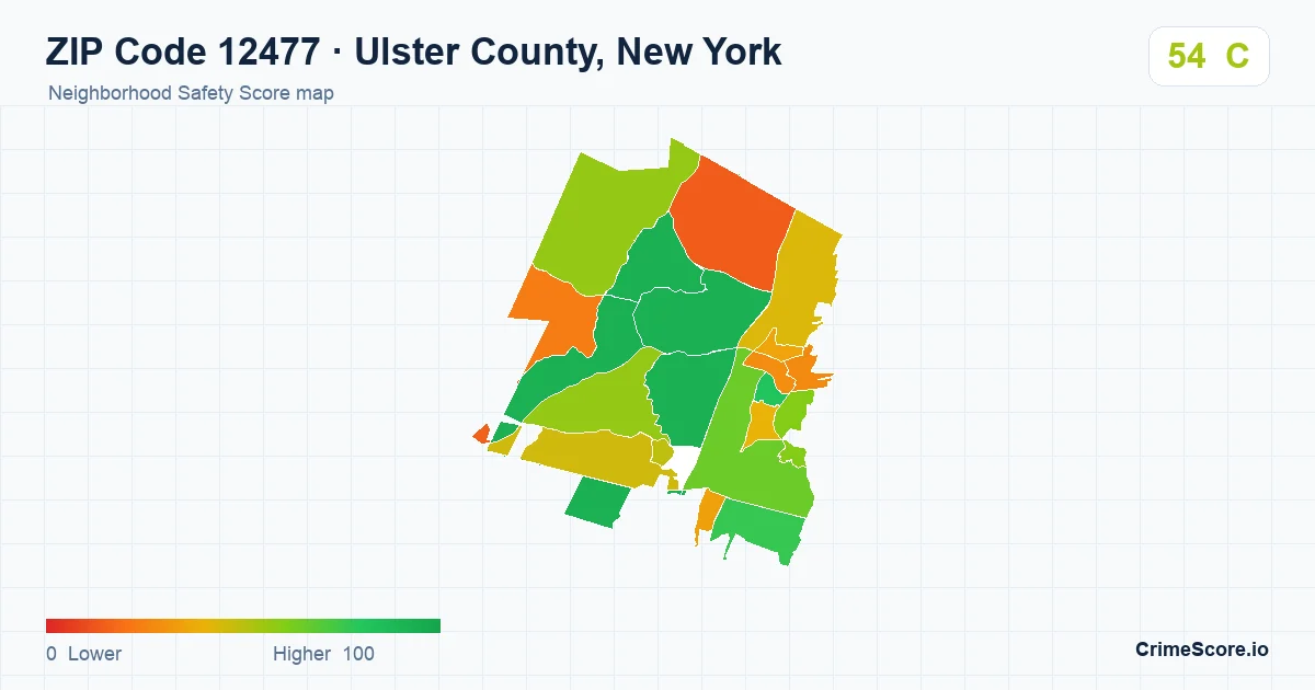 ZIP Code 12477 in Ulster County, New York neighborhood Safety Score map