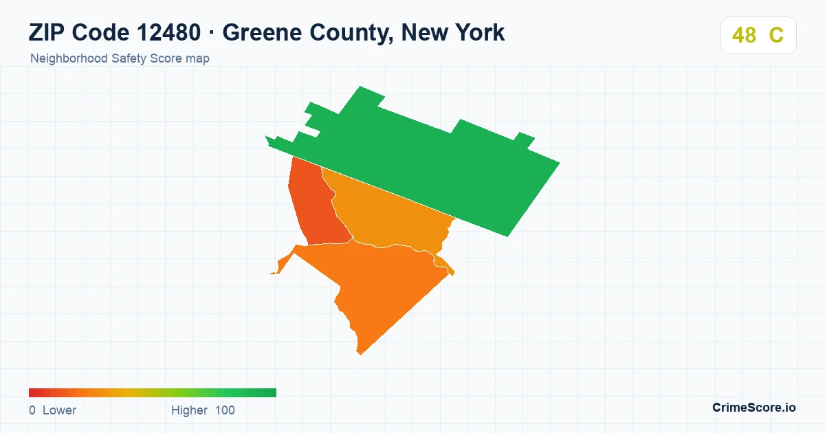 ZIP Code 12480 in Greene County, New York neighborhood Safety Score map