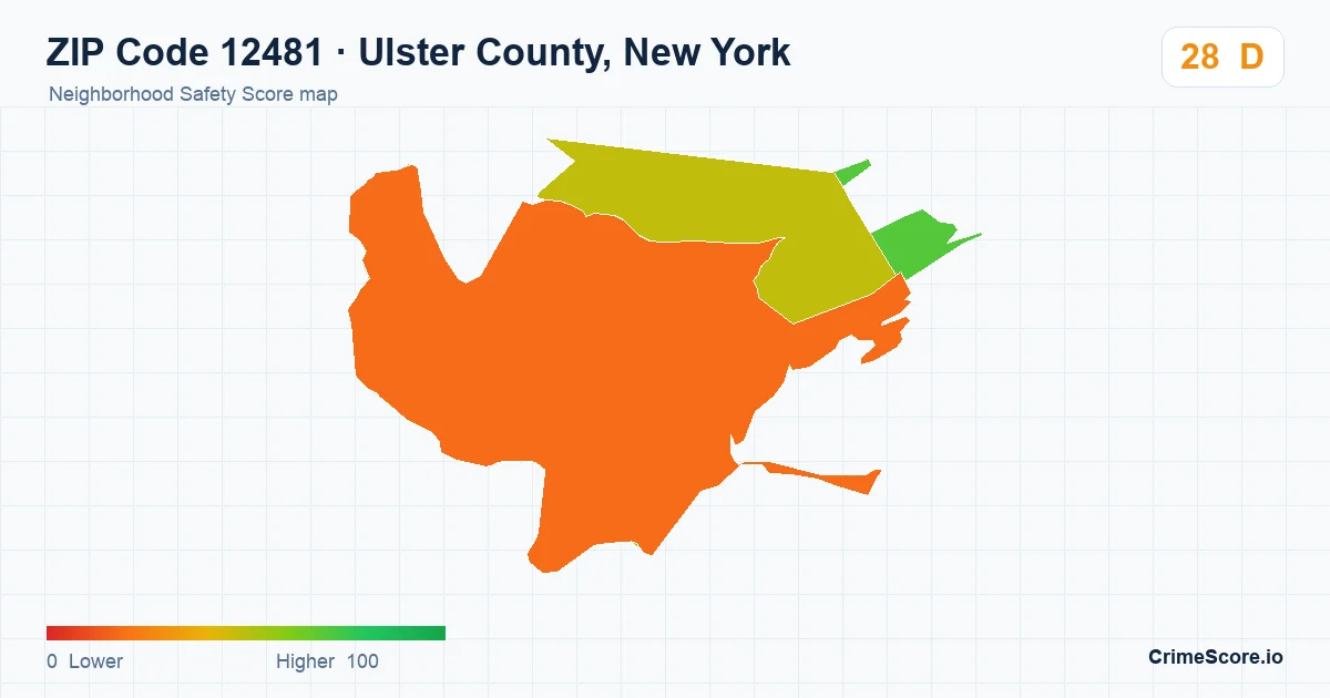 ZIP Code 12481 in Ulster County, New York neighborhood Safety Score map