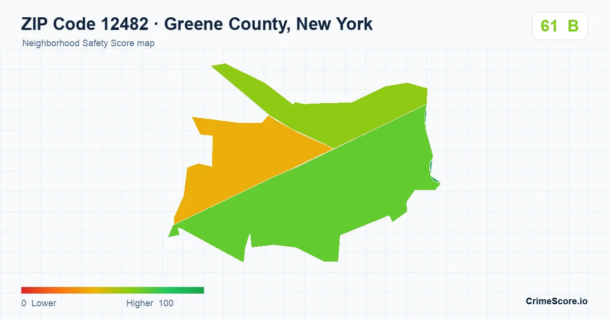 ZIP Code 12482 in Greene County, New York neighborhood Safety Score map