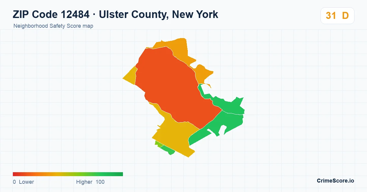 ZIP Code 12484 in Ulster County, New York neighborhood Safety Score map