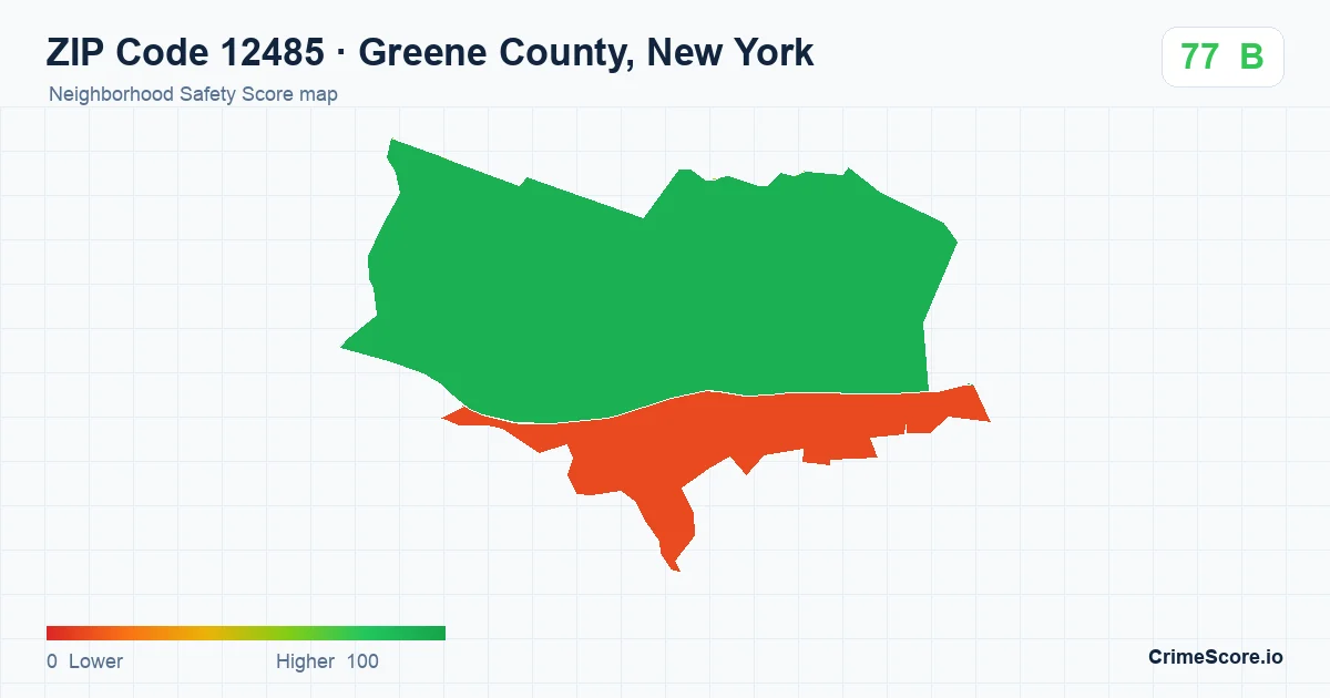 ZIP Code 12485 in Greene County, New York neighborhood Safety Score map