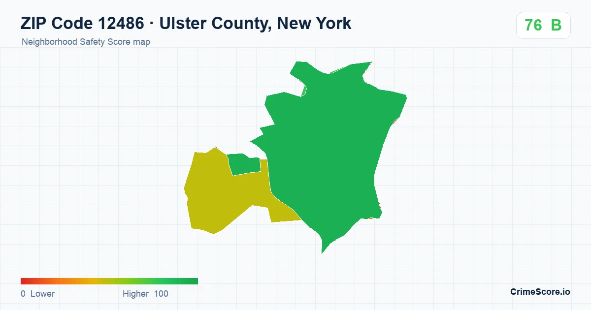 ZIP Code 12486 in Ulster County, New York neighborhood Safety Score map
