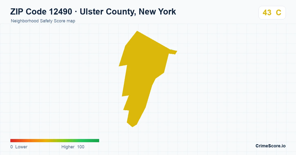 ZIP Code 12490 in Ulster County, New York neighborhood Safety Score map