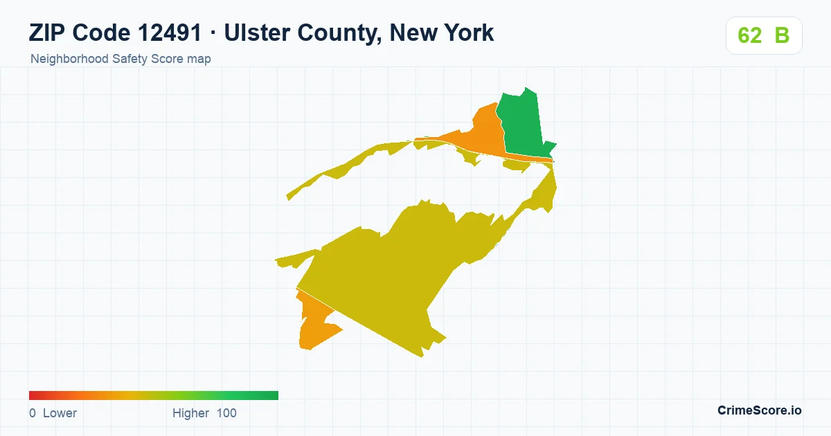 ZIP Code 12491 in Ulster County, New York neighborhood Safety Score map