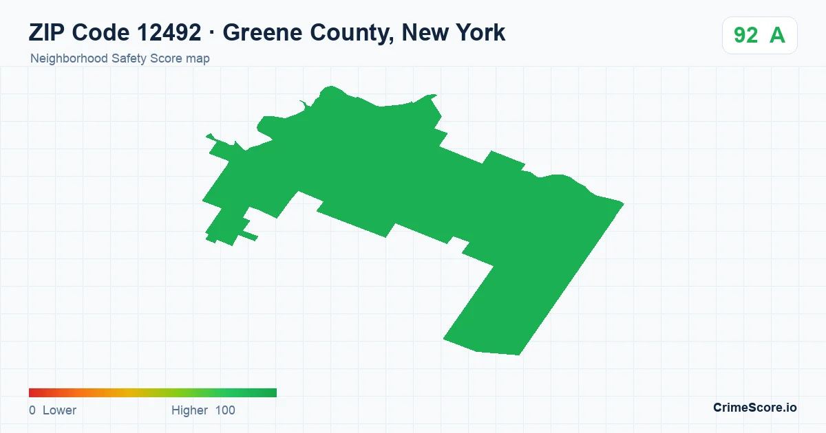 ZIP Code 12492 in Greene County, New York neighborhood Safety Score map