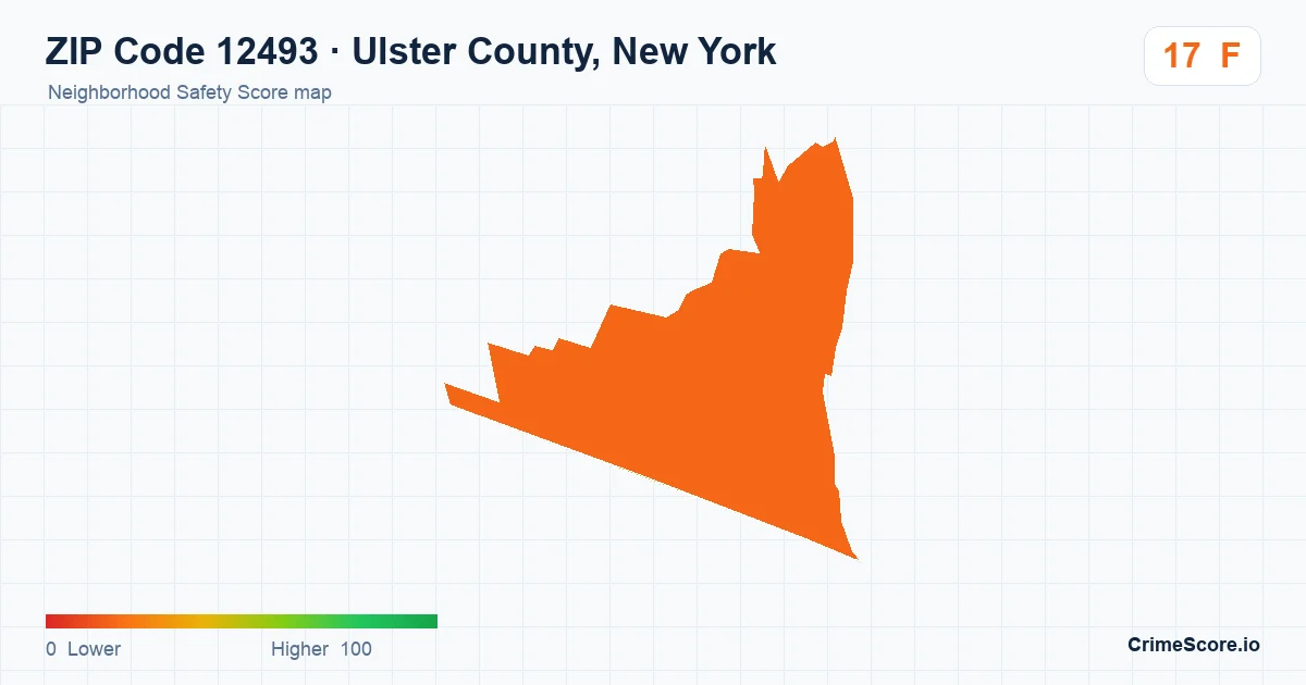 ZIP Code 12493 in Ulster County, New York neighborhood Safety Score map