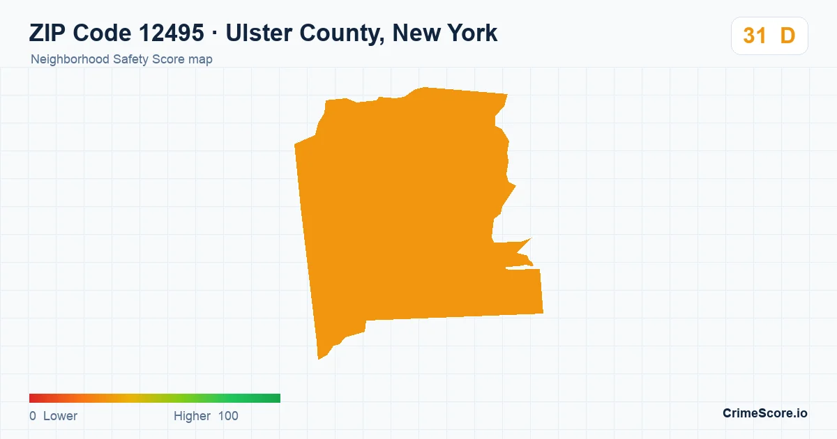 ZIP Code 12495 in Ulster County, New York neighborhood Safety Score map