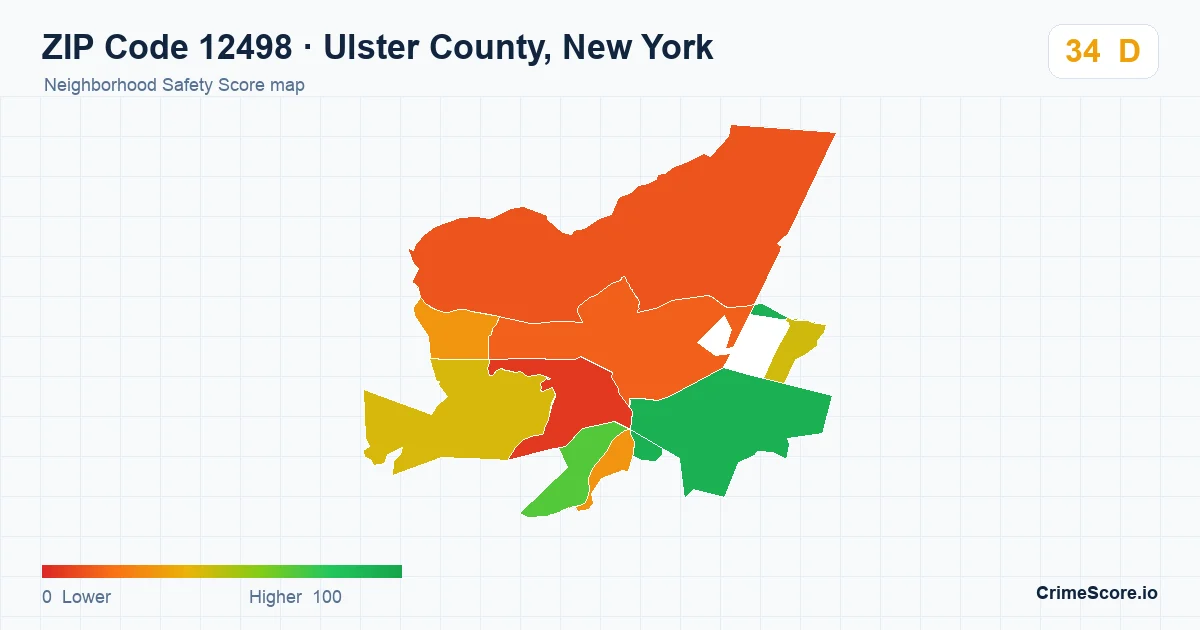 ZIP Code 12498 in Ulster County, New York neighborhood Safety Score map