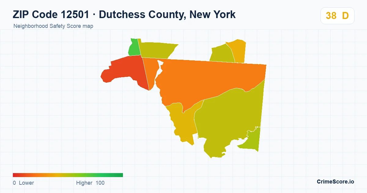 ZIP Code 12501 in Dutchess County, New York neighborhood Safety Score map