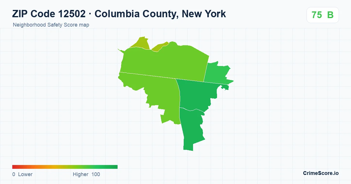 ZIP Code 12502 in Columbia County, New York neighborhood Safety Score map