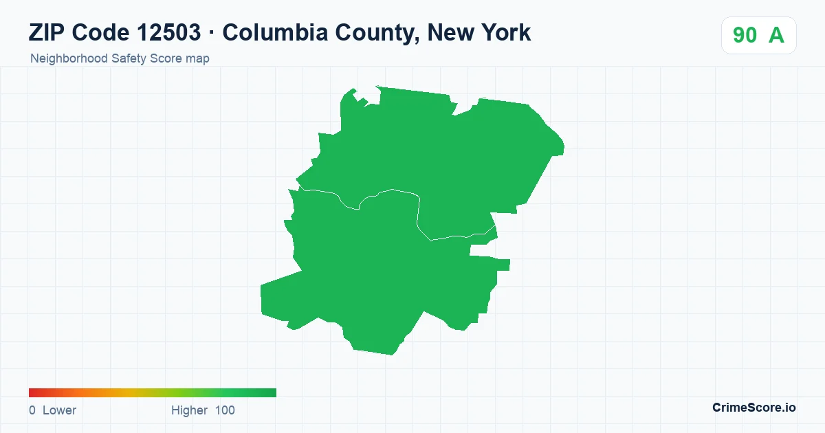 ZIP Code 12503 in Columbia County, New York neighborhood Safety Score map