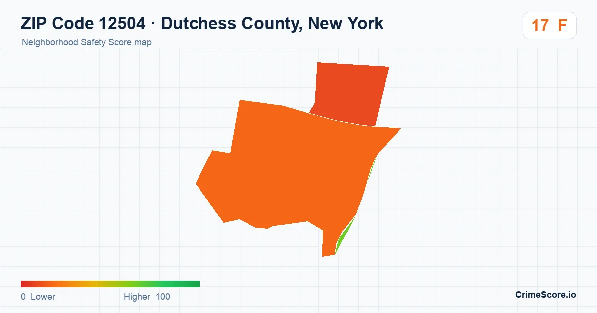ZIP Code 12504 in Dutchess County, New York neighborhood Safety Score map