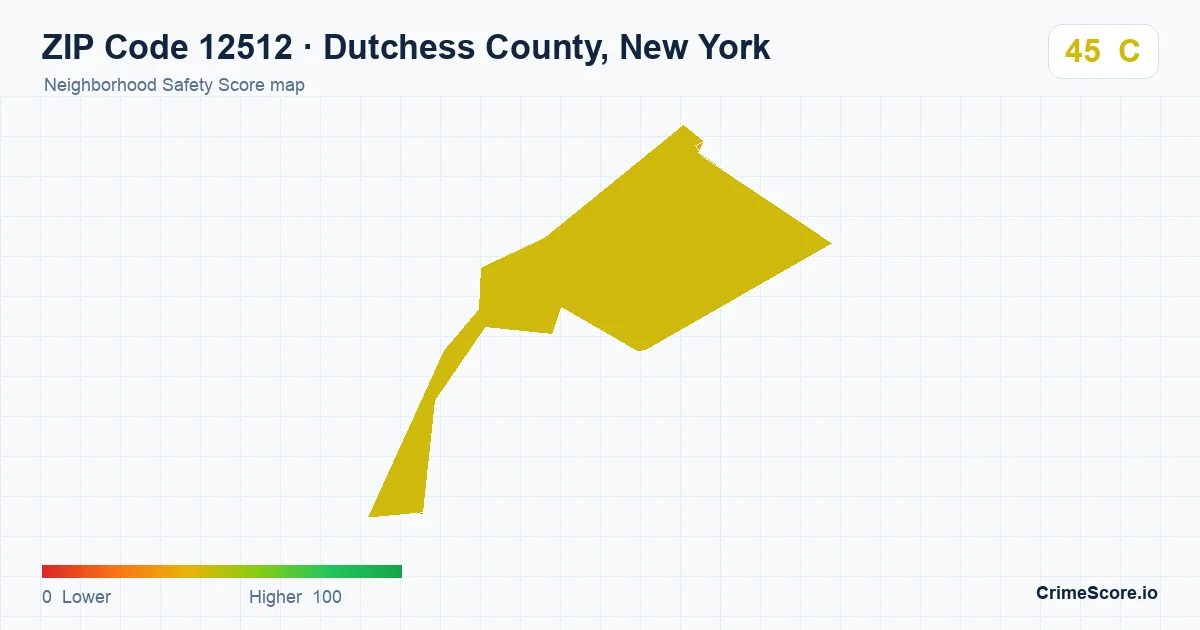 ZIP Code 12512 in Dutchess County, New York neighborhood Safety Score map