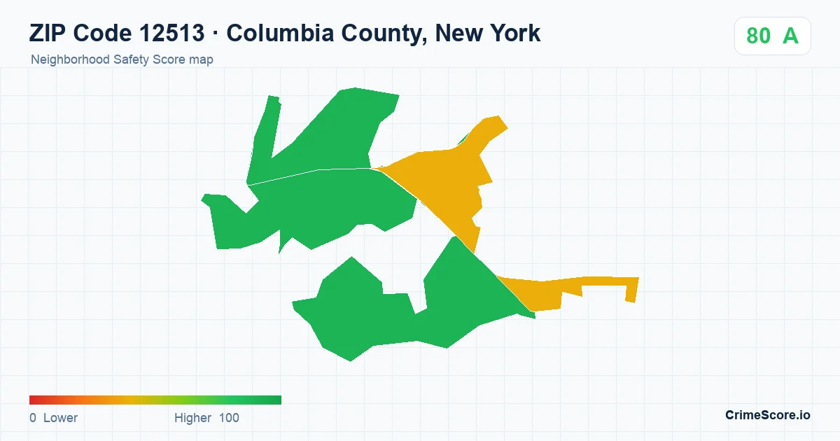 ZIP Code 12513 in Columbia County, New York neighborhood Safety Score map