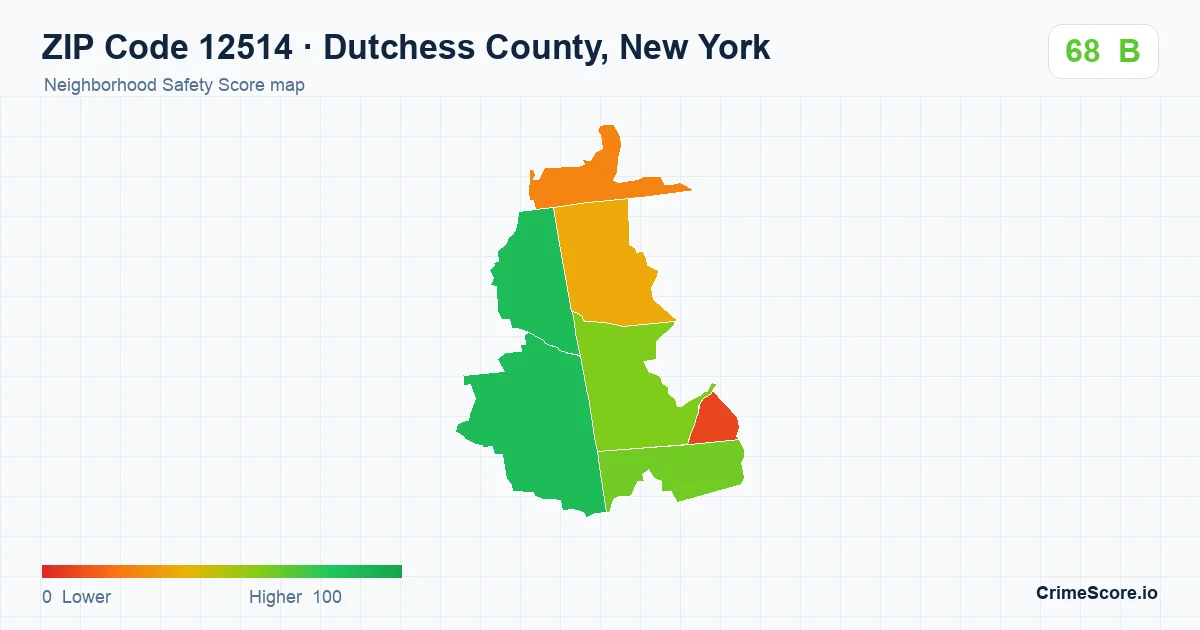 ZIP Code 12514 in Dutchess County, New York neighborhood Safety Score map