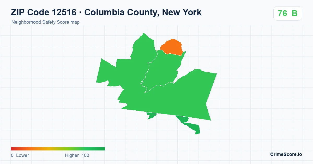 ZIP Code 12516 in Columbia County, New York neighborhood Safety Score map