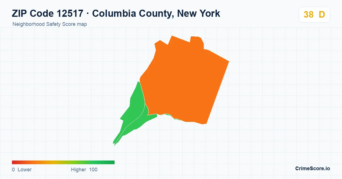 ZIP Code 12517 in Columbia County, New York neighborhood Safety Score map