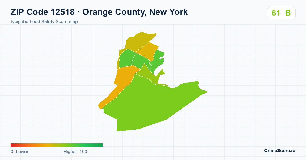 ZIP Code 12518 in Orange County, New York neighborhood Safety Score map
