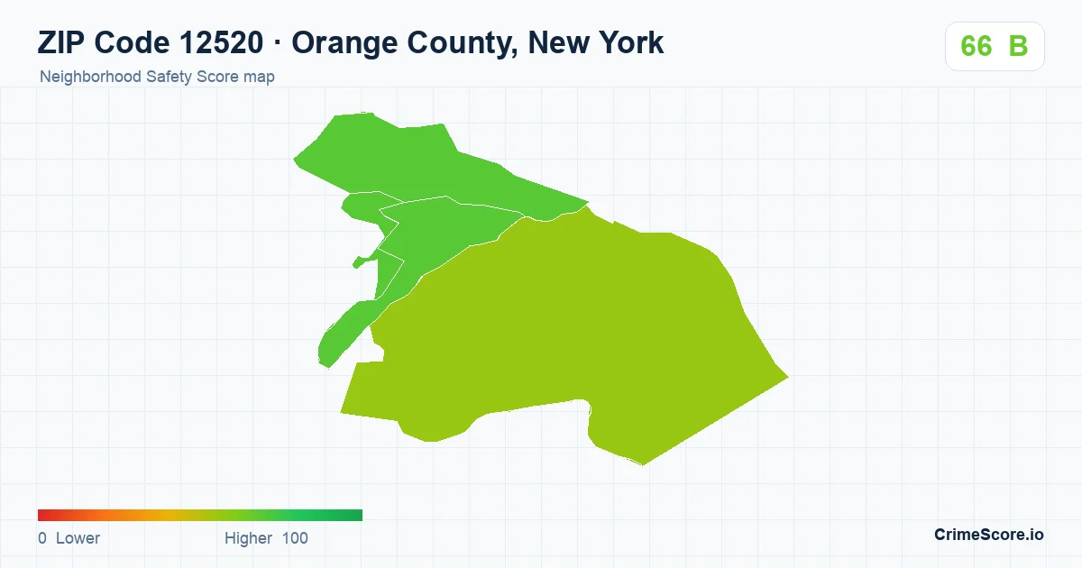 ZIP Code 12520 in Orange County, New York neighborhood Safety Score map