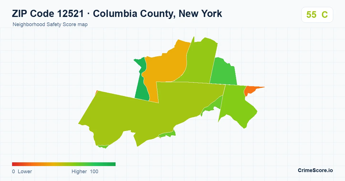 ZIP Code 12521 in Columbia County, New York neighborhood Safety Score map
