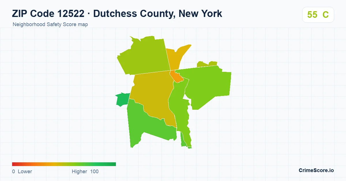 ZIP Code 12522 in Dutchess County, New York neighborhood Safety Score map