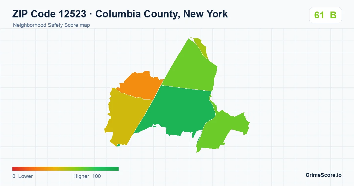 ZIP Code 12523 in Columbia County, New York neighborhood Safety Score map