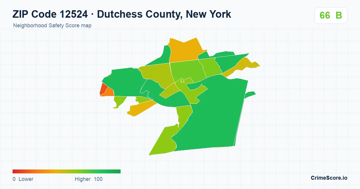 ZIP Code 12524 in Dutchess County, New York neighborhood Safety Score map
