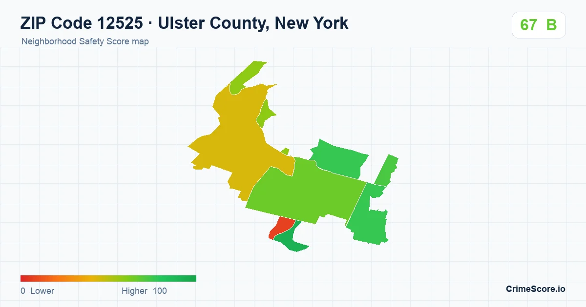 ZIP Code 12525 in Ulster County, New York neighborhood Safety Score map