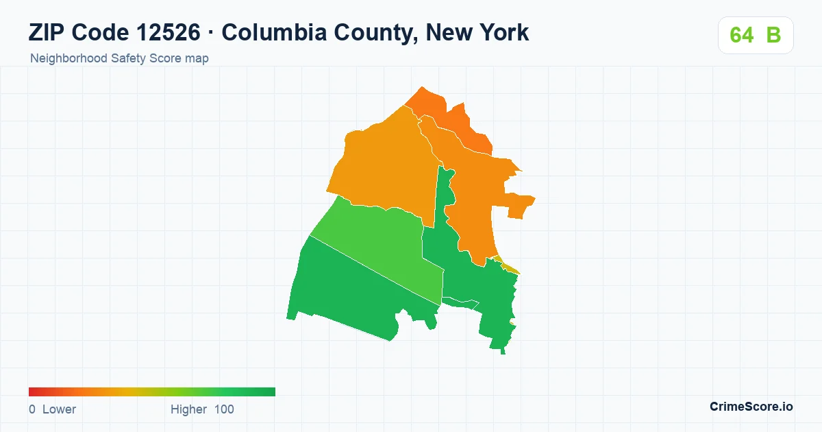 ZIP Code 12526 in Columbia County, New York neighborhood Safety Score map
