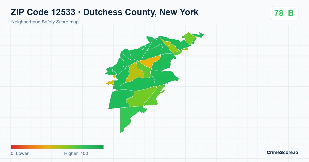 ZIP Code 12533 in Dutchess County, New York neighborhood Safety Score map