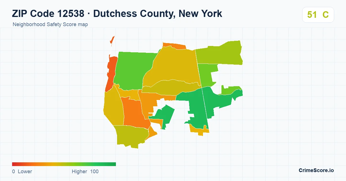 ZIP Code 12538 in Dutchess County, New York neighborhood Safety Score map