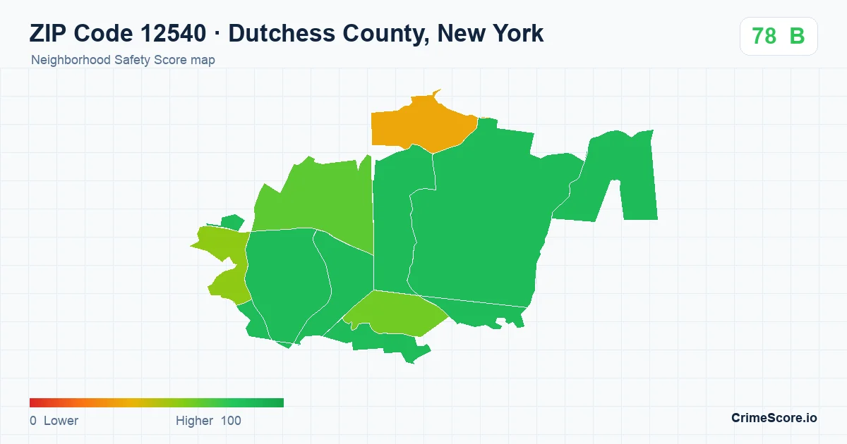 ZIP Code 12540 in Dutchess County, New York neighborhood Safety Score map