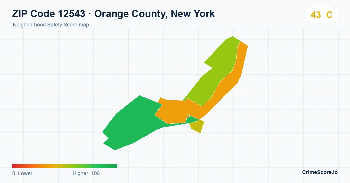 ZIP Code 12543 in Orange County, New York neighborhood Safety Score map