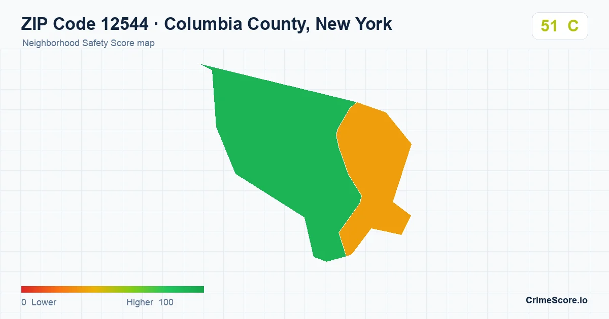 ZIP Code 12544 in Columbia County, New York neighborhood Safety Score map