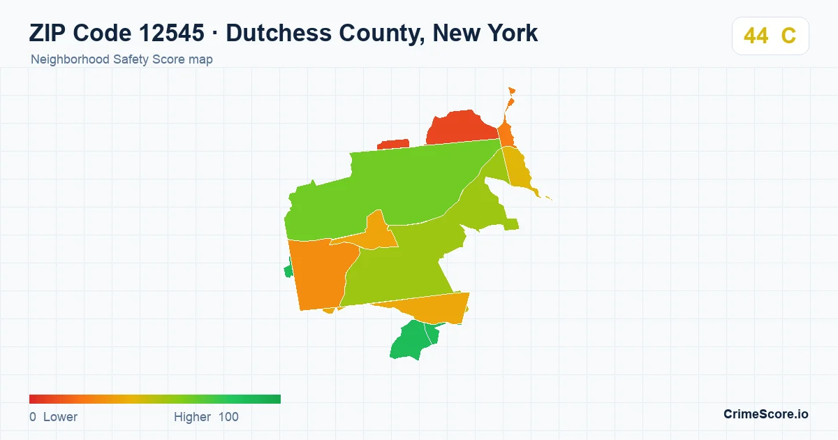 ZIP Code 12545 in Dutchess County, New York neighborhood Safety Score map