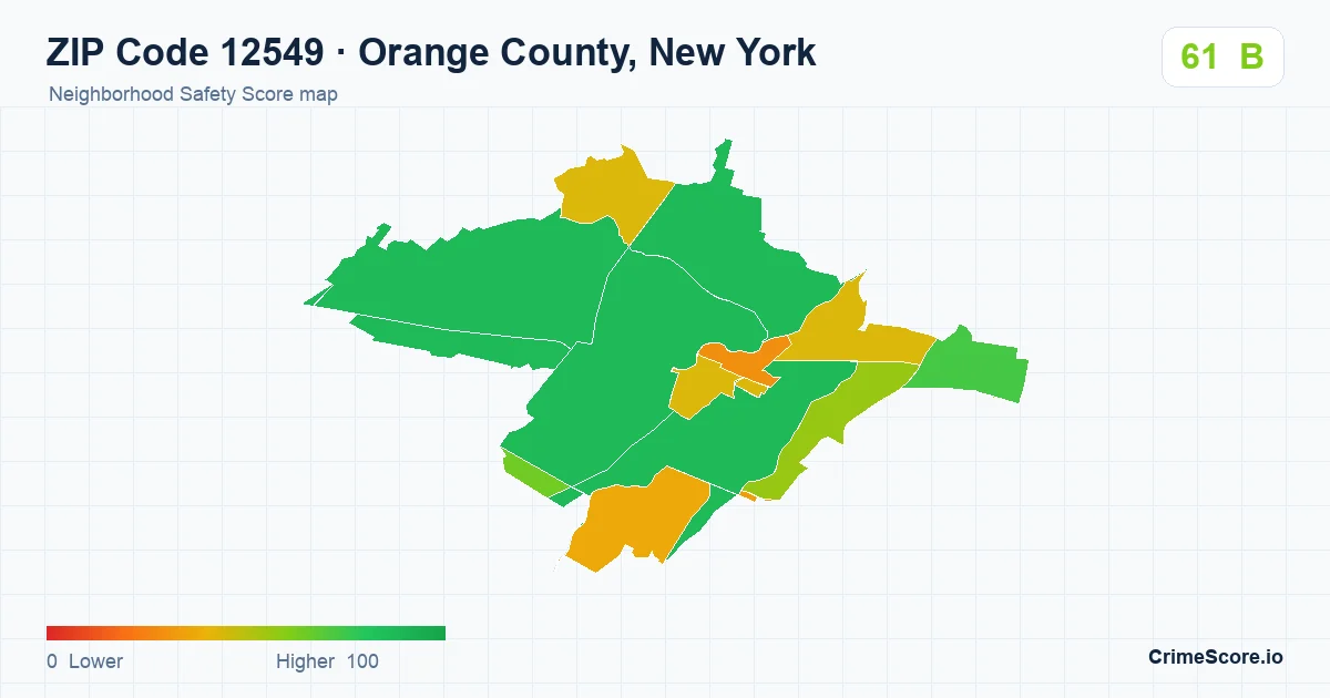 ZIP Code 12549 in Orange County, New York neighborhood Safety Score map