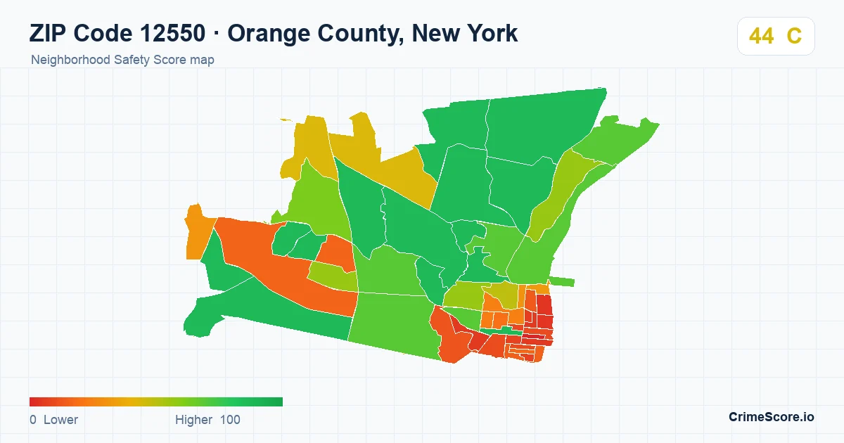ZIP Code 12550 in Orange County, New York neighborhood Safety Score map