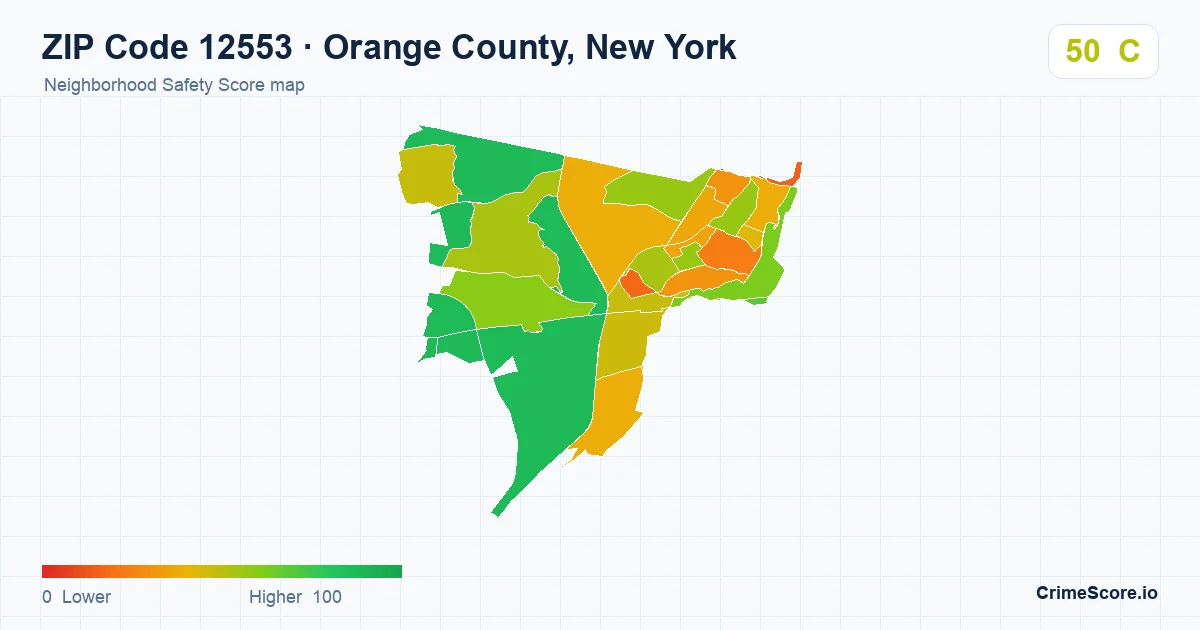 ZIP Code 12553 in Orange County, New York neighborhood Safety Score map