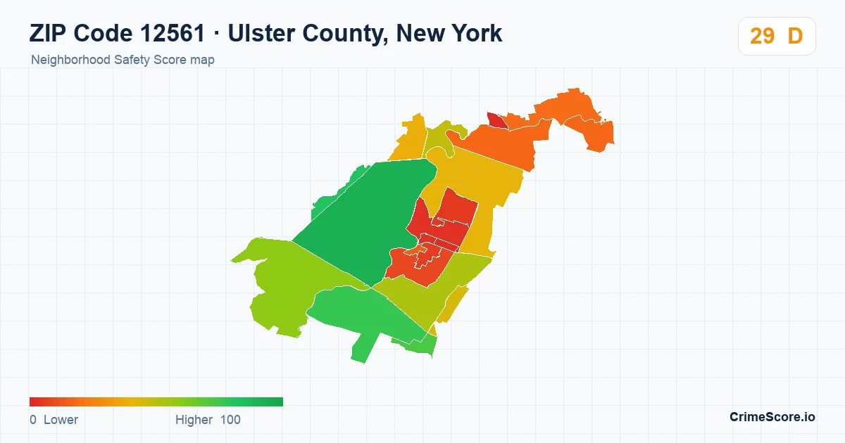 ZIP Code 12561 in Ulster County, New York neighborhood Safety Score map