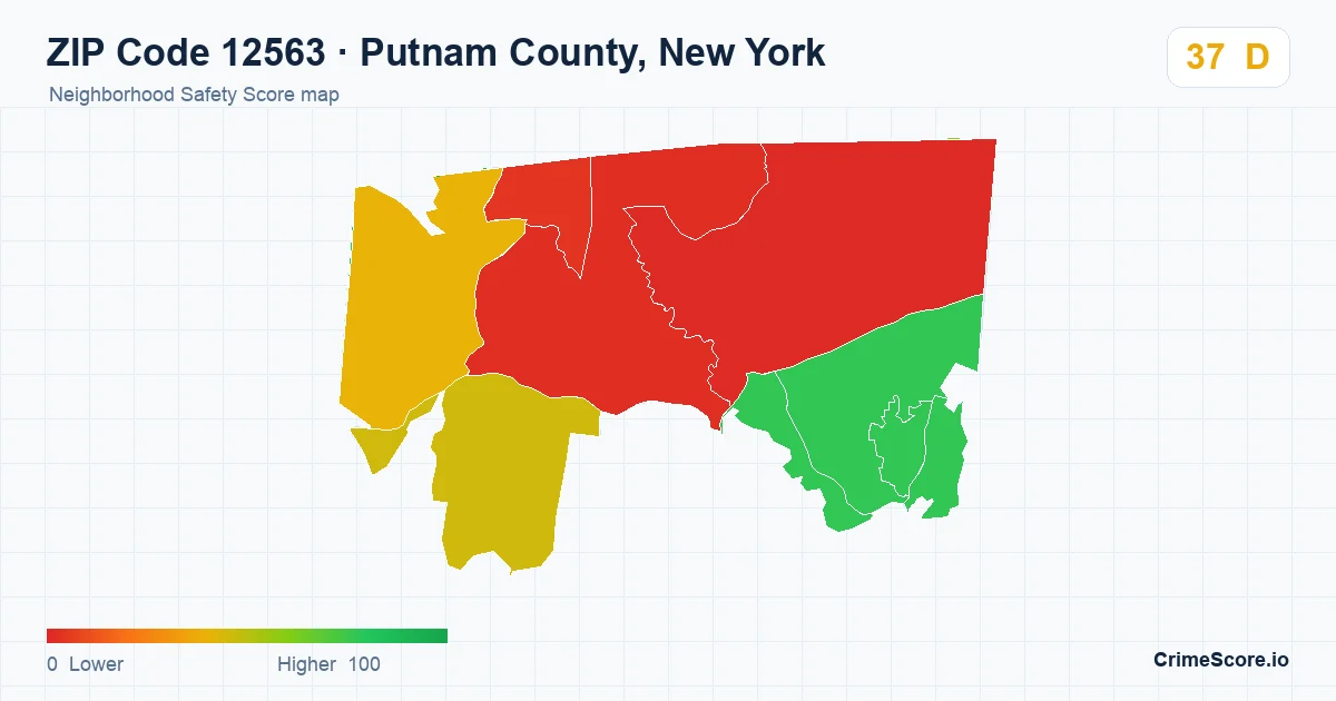 ZIP Code 12563 in Putnam County, New York neighborhood Safety Score map