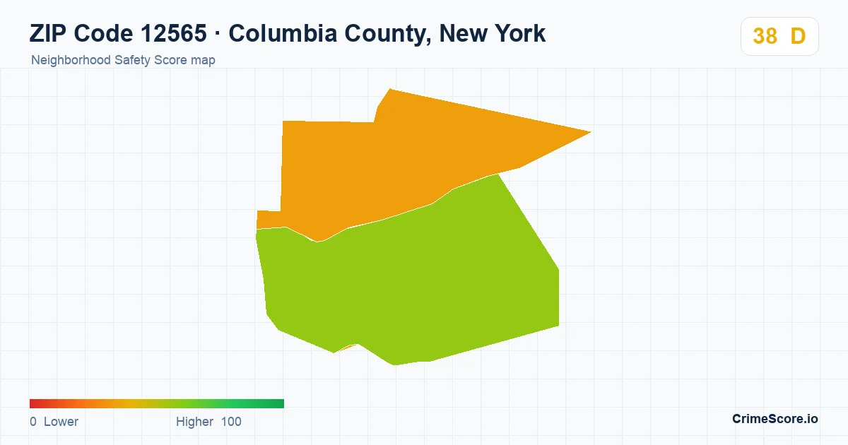 ZIP Code 12565 in Columbia County, New York neighborhood Safety Score map