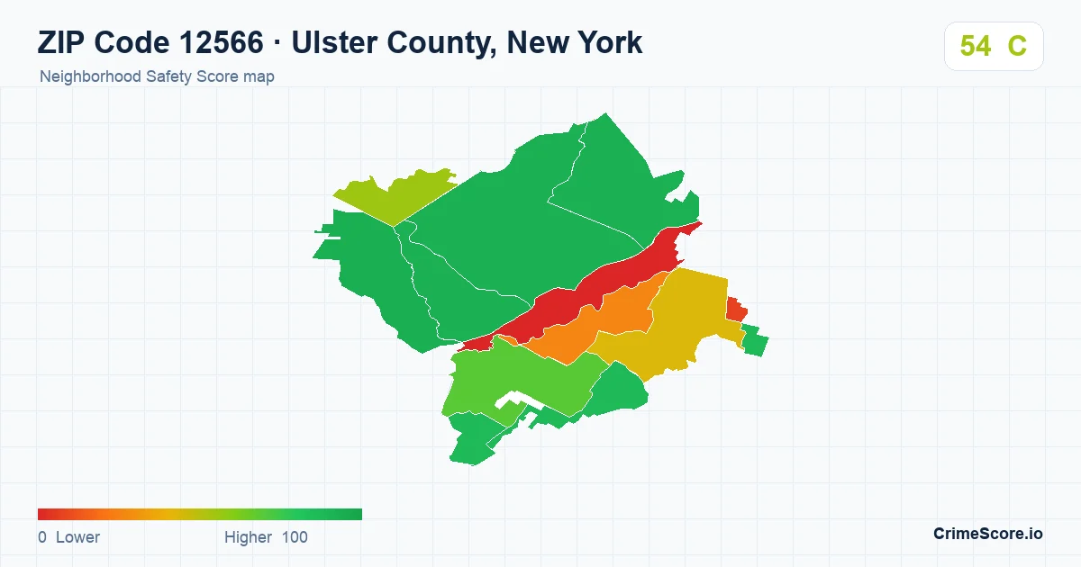 ZIP Code 12566 in Ulster County, New York neighborhood Safety Score map