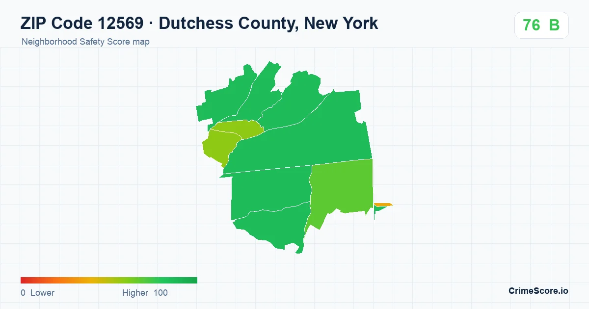ZIP Code 12569 in Dutchess County, New York neighborhood Safety Score map