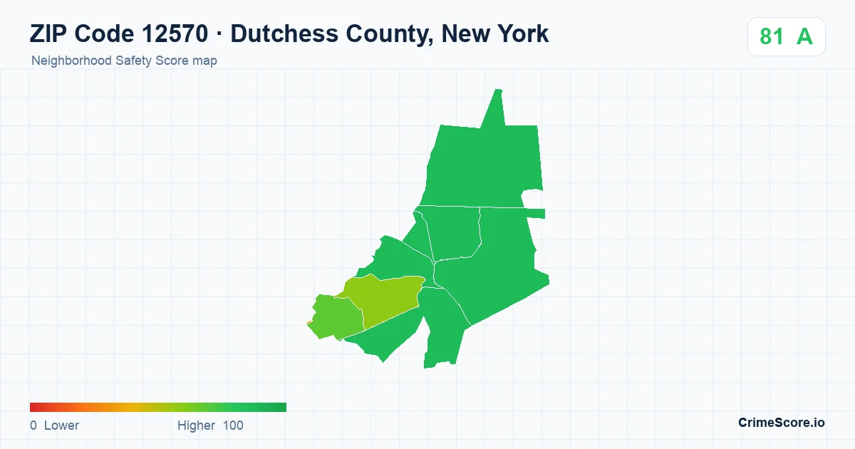 ZIP Code 12570 in Dutchess County, New York neighborhood Safety Score map