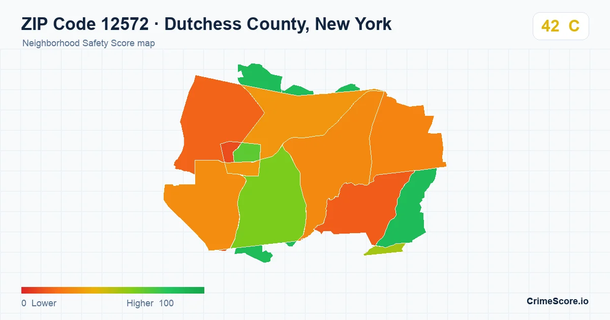 ZIP Code 12572 in Dutchess County, New York neighborhood Safety Score map