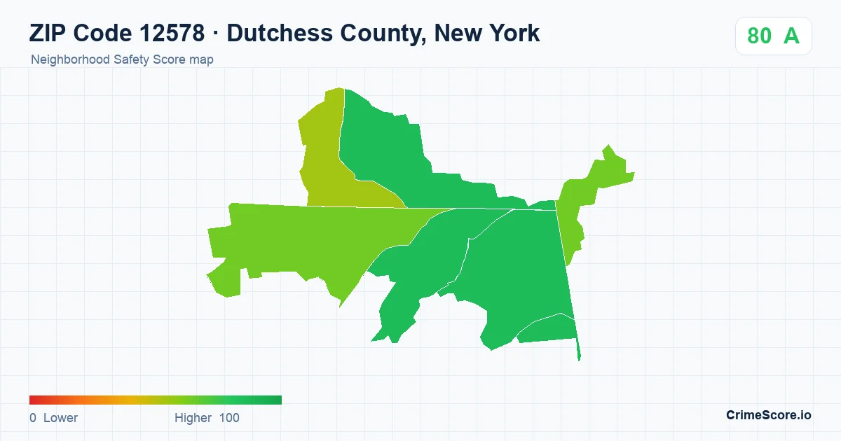 ZIP Code 12578 in Dutchess County, New York neighborhood Safety Score map