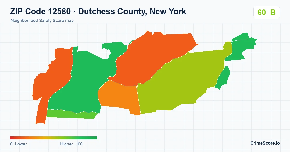 ZIP Code 12580 in Dutchess County, New York neighborhood Safety Score map